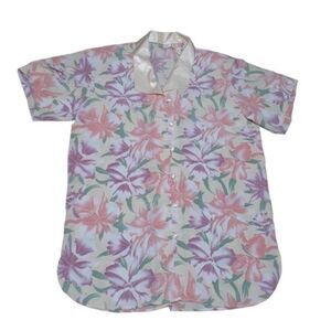 VTG Victoria's Secret Gold Label Floral Semi Sheer Sleep Shirt Button Up Top M/L